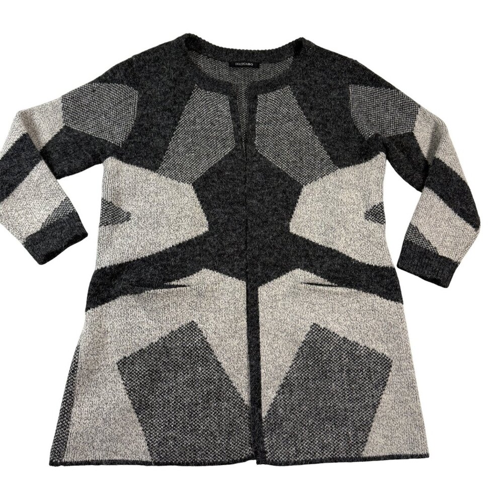 Dulce Cabo Womens L Cardigan Jacket Geometric Multi Grays Artful Versatile‎ Cozy